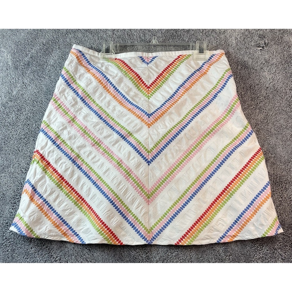 Talbots Women A Line Skirt Sz 14P White w/ Colorful Chevron Pattern Fully Lined